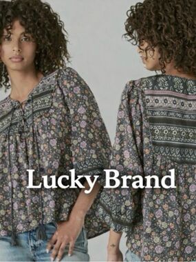 Lucky Brand Bohemian Hippie
Retro 70s Lace Up Peasant Blouse
Size Large